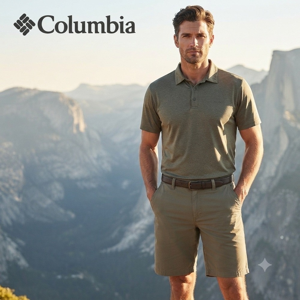Columbia Mens Khaki Cotton Casual Shorts Size 44 AM4471 Tan Outdoor Hiking 10L